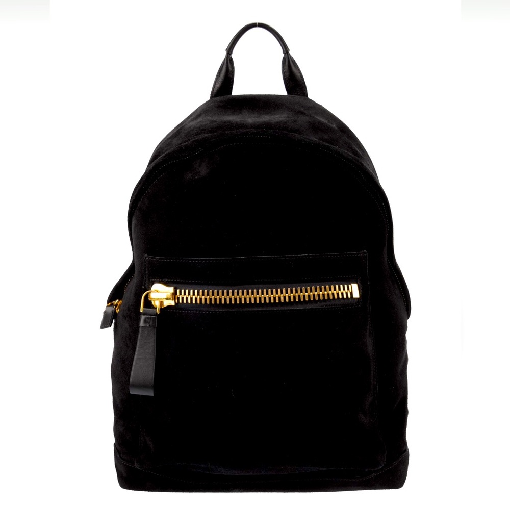 Auth Tom Ford Suede Backpack in Black with Gold Hardware
